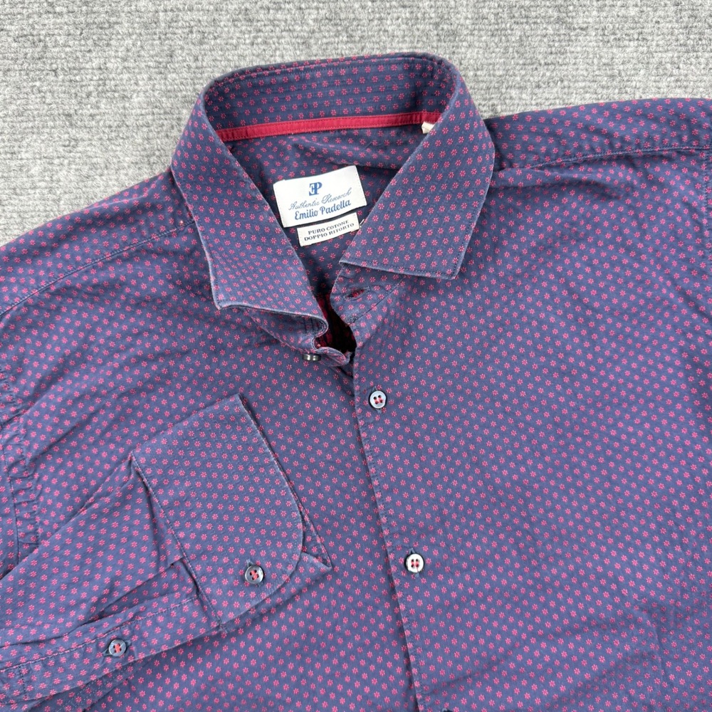 Emilio Patella Button Down Shirt Purple Red Geometric Print‎ Long Sleeve Men's